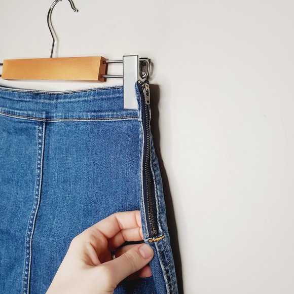 ARITZIA WILFRED FREE Blue Denim A-Line Side Zip Mini Skirt - Picture 5 of 10